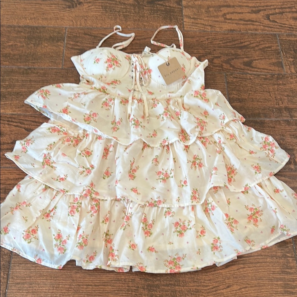 Blu Pepper Cream Floral Tiered Corset Style Mini Dress NWT - Picture 5 of 12